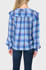 Plaid Ruffle Detail Long Sleeve Shirt