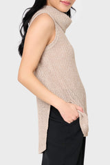 Roll Neck Sleeveless Crochet Vest