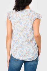 Notch Neck Flutter Sleeve Blouse