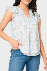 Notch Neck Flutter Sleeve Blouse