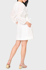 3/4 Blouson Sleeve Flare Eyelet Day Dress