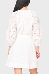 3/4 Blouson Sleeve Flare Eyelet Day Dress