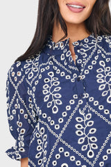 Dianthus Henley Puff Sleeve Eyelet Blouse