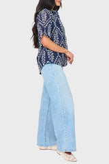 Dianthus Henley Puff Sleeve Eyelet Blouse