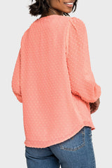 Pin Dot Smocked Detail V-Neck Blouse