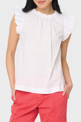 Poplin Flutter Sleeve Top with Grosgrain Ribbon Tie