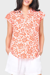Cap Sleeve Notch Neck Blouse
