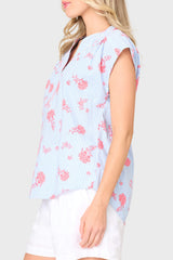 Cap Sleeve Notch Neck Blouse