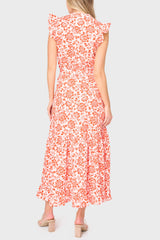 Notch Neck Flutter Sleeve Maxi Dress