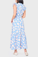 Notch Neck Flutter Sleeve Maxi Dress