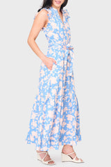 Notch Neck Flutter Sleeve Maxi Dress