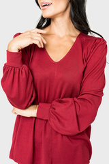 V-Neck Blouson Sleeve Sweater