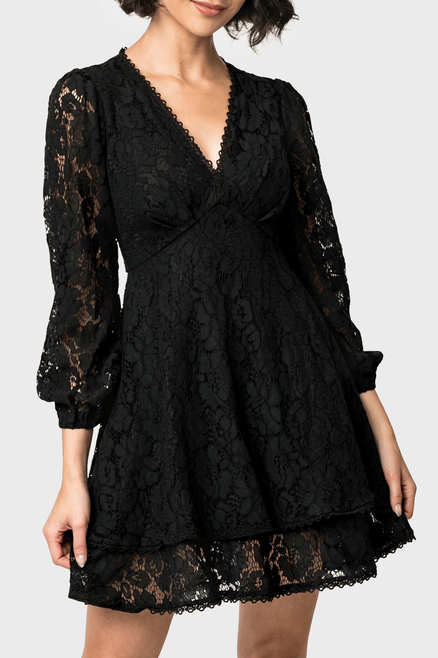 Black flare lace deals dresses