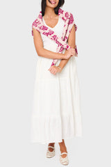 Flutter Sleeve Smocked V-Neck Tiered Maxi Dress