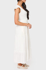 Flutter Sleeve Smocked V-Neck Tiered Maxi Dress
