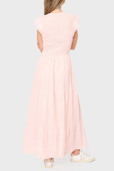 Flutter Sleeve Smocked V-Neck Tiered Maxi Dress