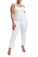 Front of women wearing the Good American Good Straight Jeans