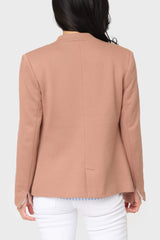 Back view of Woman modeling Notch Collar knit Blazer in Cork brown styled corporate casual GT10564