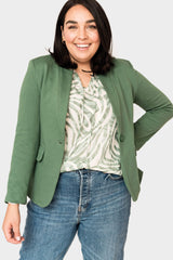 Plus size Woman modeling Notch Collar Blazer Sage Green styled business casual GT10564W