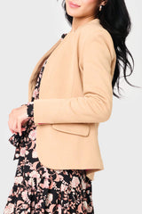 Side flap pocket Woman modeling Notch Collar knit Blazer in Cappuccino brown GT10564W