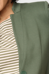 Woman modeling Notch Collar Blazer Military Green with inverted notch detail GT10564W