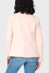 Back view of Woman modeling Notch Collar Blazer in Pearl Blush Pink split long sleeve GT10564W