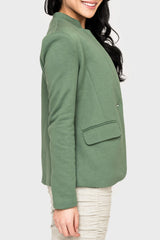 Flap pocket side view of Woman modeling Notch Collar Blazer Sage Green GT10564W