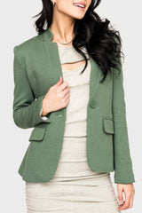 Woman modeling Notch Collar Blazer Sage Green styled business casual GT10564W