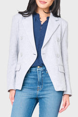 Woman modeling Double Breasted Blazer in Heather Grey styled for work and everyday wear
