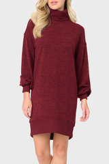 Blouson Sleeve Turtleneck Sweater Dress