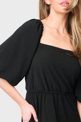 Balloon Sleeved Square Neck Crepe Dress