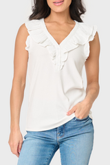 Ruffles For Days Mixed Media Henley Knit Top