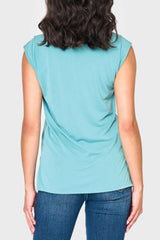 Back of woman modeling The Favorite Luxe Essentials V-Neck Tee in Fern Green styled for everyday comfort
