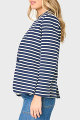 Striped Notch Collar Blazer in Navy Ivory Stripe
