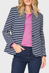 Striped Notch Collar Blazer in Navy Ivory Stripe