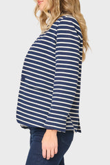 Striped Notch Collar Blazer in Navy Ivory Stripe