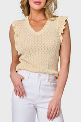 Pointelle Sweater Tank With Flutter Sleeve