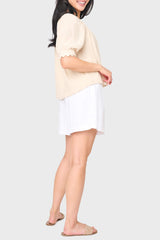 Lily Scallop Puff Sleeve Linen Top