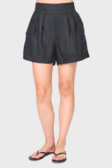 Black linen Easy Everyday Linen Short by Gibsonlook, high-waisted pleated mid-thigh shorts