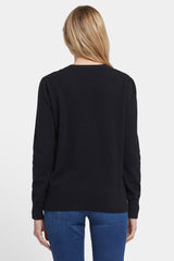 NYDJ Cashmere Crewneck Cardigan in Black