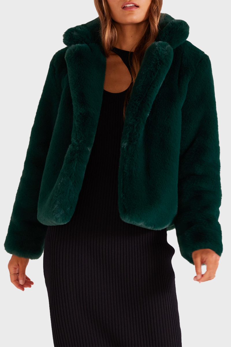 Faux fur 2025 emerald green jacket