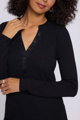 NYDJ Emery Ribbed Henley in Black