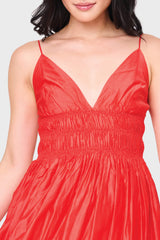 Moon River Sleeveless V-Neck Shirred Midi Dress