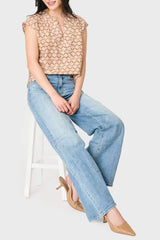 Cap Sleeve Notch Neck Blouse