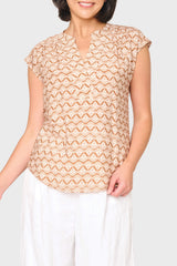 Cap Sleeve Notch Neck Blouse