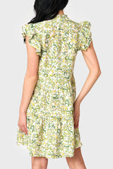 Back view of Woman modeling Flutter Sleeve Decked Out Day Dress in Secret Garden print