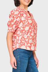 Notch Neck Pullover Puff Sleeve Blouse