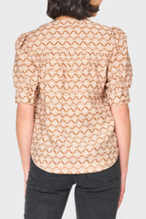 Notch Neck Pullover Puff Sleeve Blouse