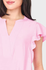 Flutter Sleeve Notch Neck Dress