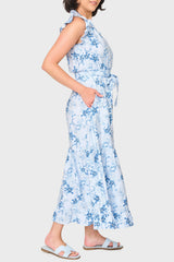 Notch Neck Flutter Sleeve Maxi Dress